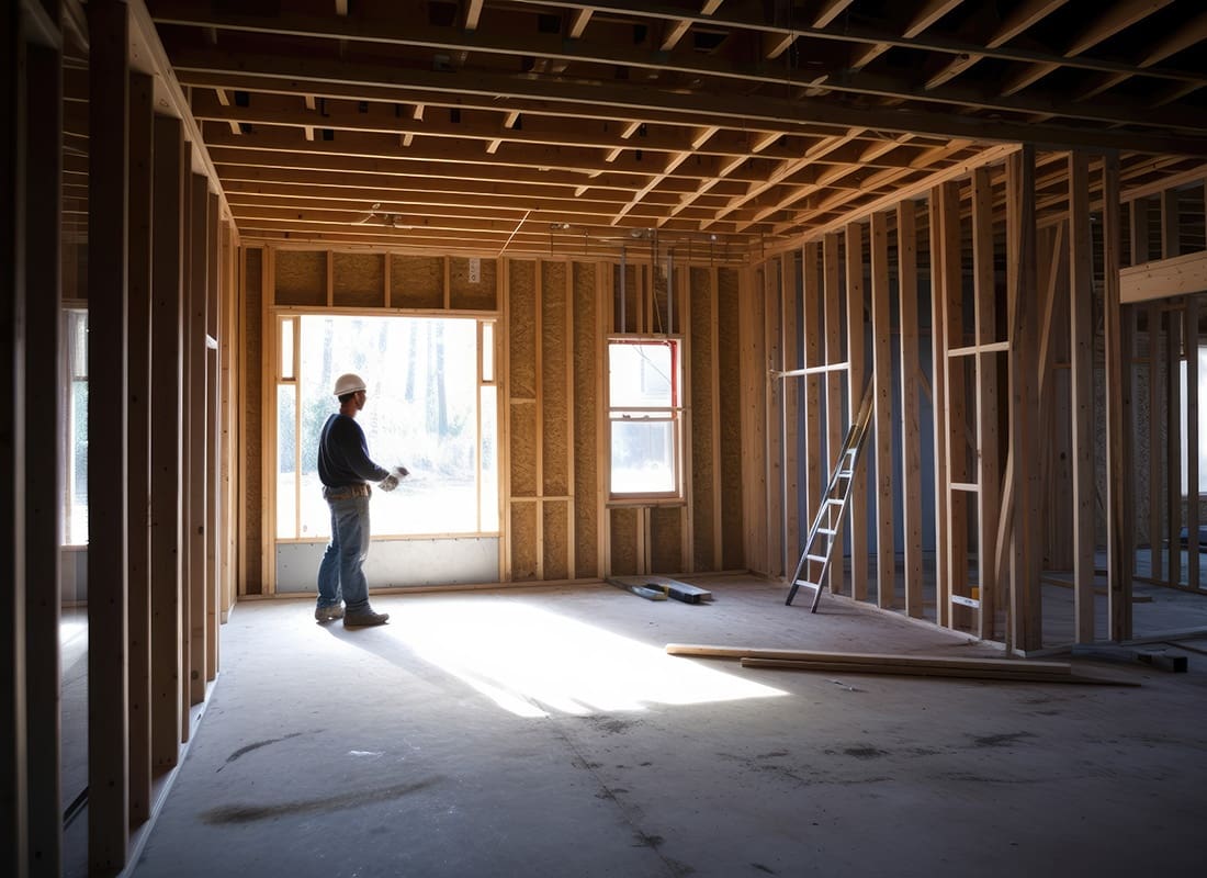 Insurance by Industry - Contractor Looking Out the Window of a Newly Framed Residential Home